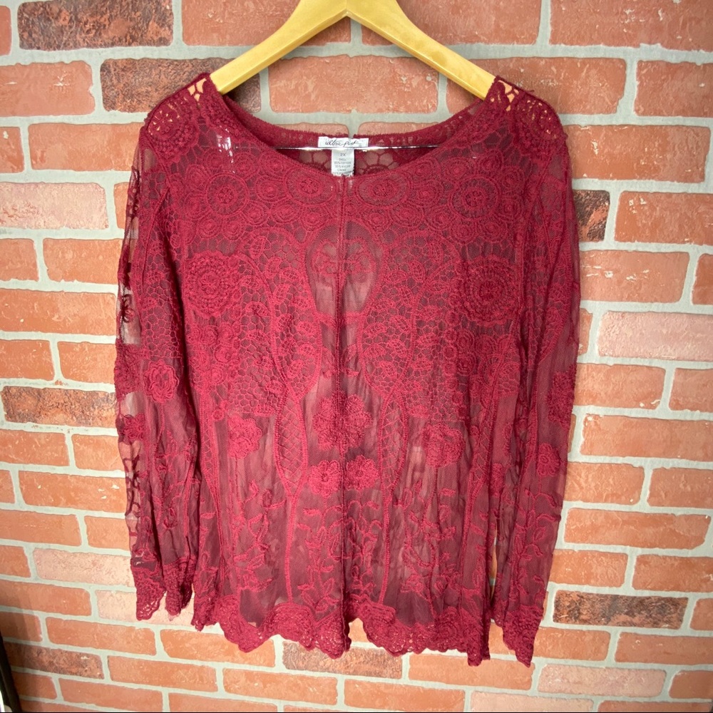 Ultra pink burgundy lace top size 2X